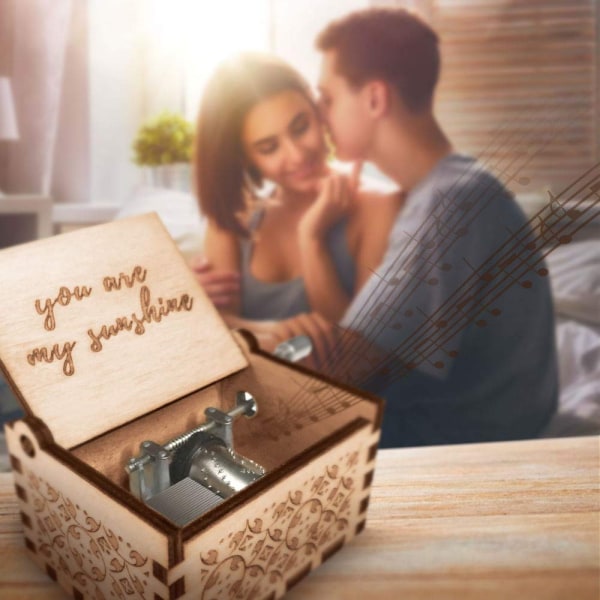 Vintage Wood Music Box - Kaiverrettu "You are My Sunshine" - täydellinen lahja vaimolle, tyttärelle, isälle, äidille - vuosipäivä/syntymäpäivä/joulu/ystävänpäivä A10