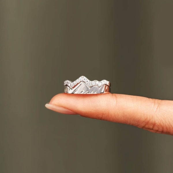 Mountain Ring Set för kvinnor Flickor 2 st Inspirerande Mountain Design Zirconia Ringar Alla hjärtans dag Födelsedag Smycken Presenter Gold 11