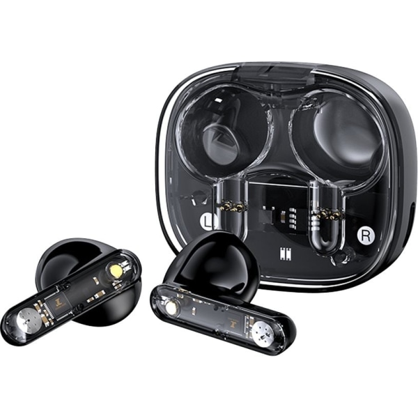 Trådlösa Bluetooth öronsnäckor med genomskinligt case - Bluetooth 5.3, 180-timmars standby, brusreducering - Kompatibel med Apple och Android BLACK LY80