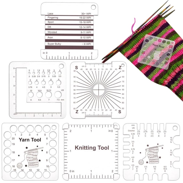 6 stiler akryl strikkemålelinjaler, heklenål og garnomslag per tomme Veiledning strikkeverktøy for spinnere Garnmåling Hekletilbehør