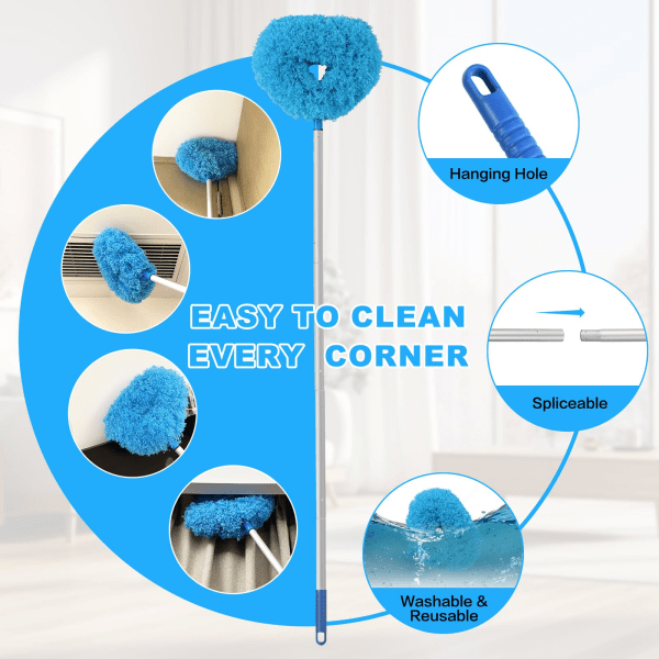 Genanvendelig mikrofiber loftsventilator med justerbar forlængerstang - perfekt til rengøring af vægge, møbler og mere - ideel til svenske kunder