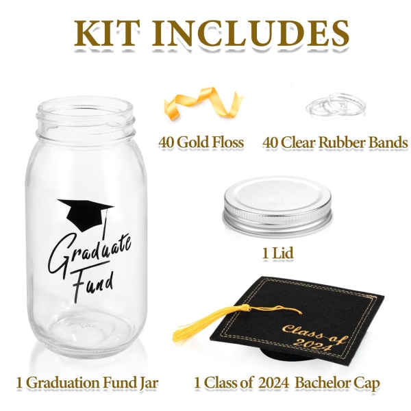 2024 Graduation Mason Jar Gift - Pengefylt DIY Cap Kit - Festdekor for høyskole og videregående skole
