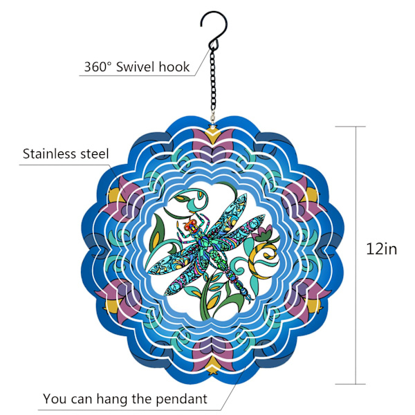 Metal Wind Spinnere - Hængende Wind Spinner til udendørs og indendørs dekorationer, 12 tommer Wind Spinner Dragonfly