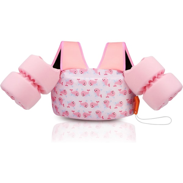 Svømmevest for barn med tegneseriedesign: Arm Floaties 13-70lbs - Poolfloats med skulderstropper for barn som lærer å svømme pink whale for kids 30 to 70 lbs