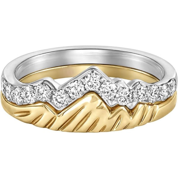 Mountain Ring Set för kvinnor Flickor 2 st Inspirerande Mountain Design Zirconia Ringar Alla hjärtans dag Födelsedag Smycken Presenter Gold 6