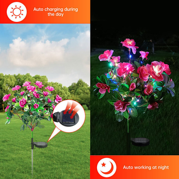 Rhododendron Solar Power Flower Lights, 42 LED Have Lamper til Haven, Udendørs Dekoration, Vandtæt, Havepynt Udendørs Purple