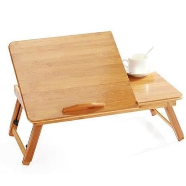 ZC Hofuton Bamboo Bärbar Sängbord, Tiltbar Bärbar dator Fack Datorbricka med hopfällbara ben för bäddsoffa