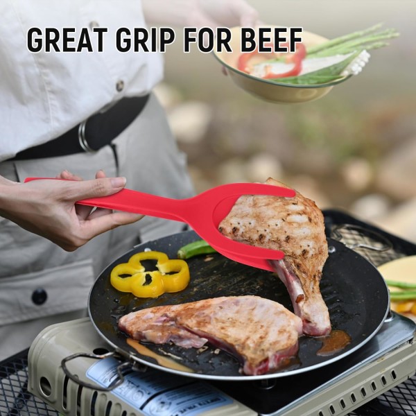 FOOD SPATULAS Tong, køkkenæg flipper spatel tang, 2 i 1 greb og flip spatel flipper til æg og pandekager, fisk, omelet red