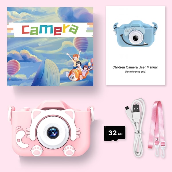 Digital videokamera för barn med tecknat cover | Perfekt jul-/födelsedagspresent för 3-8-åriga pojkar Unicorn Blue 64G