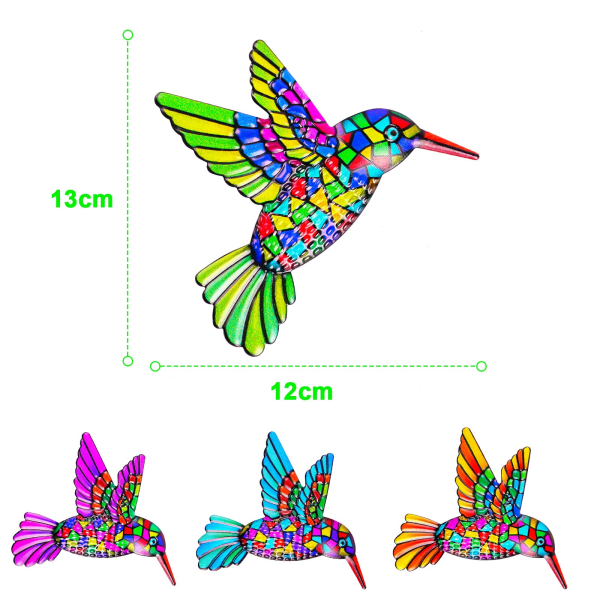 Metallinen Hummingbird-seinäkoristeet, 4-pakkaiset seinäkoristeet, värikkäät kolibriveistokset, riippuvat puutarha-aidan koristeet