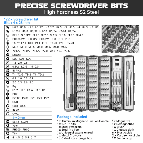 128 i 1 magnetisk precisionsmekanisk set, set, lämplig reparation för iPhone, bärbar dator, kamera, PC