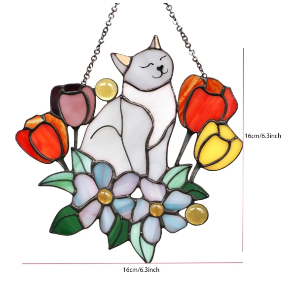 Håndlaget Cat Suncatcher-dekor - Vindusoppheng i glassmalerier for katteelskere, 16 cm kattepynt a5