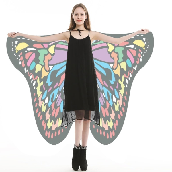 Halloween/fest Butterfly Wings Kostymer för kvinnor, Mjukt tyg Fjärilssjal Fairy Damer Nymph Pixie Festival Rave Dress F 197x130CM