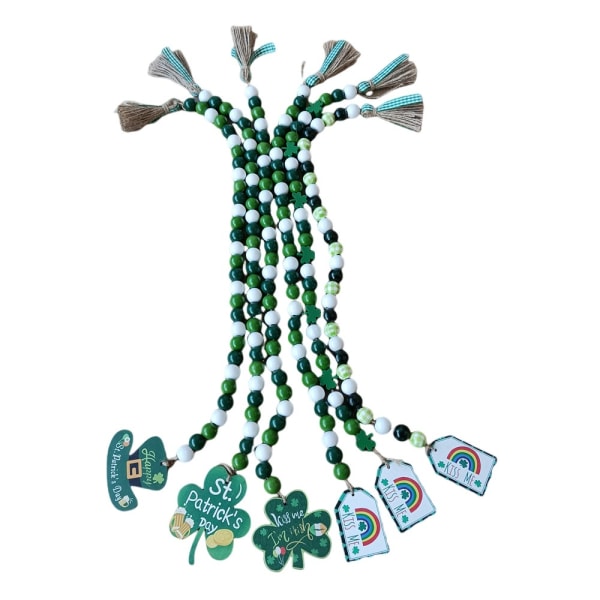 Irish Beaded Garland - St. Patrick's Day Spring Tree Decor - Lucky Wood Bead Ornaments - Festligt festhänge 10