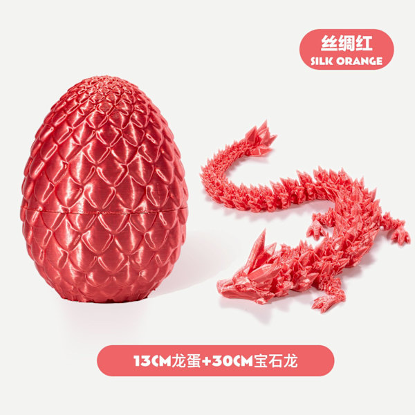Pääsiäislohikäärmeiden 3D- printed lohikäärmemuna, jossa on lohikäärme sisällä kristalli Dragon Fidget -lelu aikuisille, täysin nivelletty lohikäärme kotitoimiston sisustukseen Silk Red