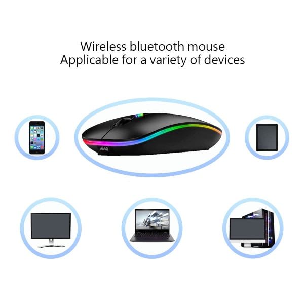 Uppladdningsbar trådlös Bluetooth mus - LED, Tyst, Dual Mode för Apple Laptop, iPad, Desktop a2
