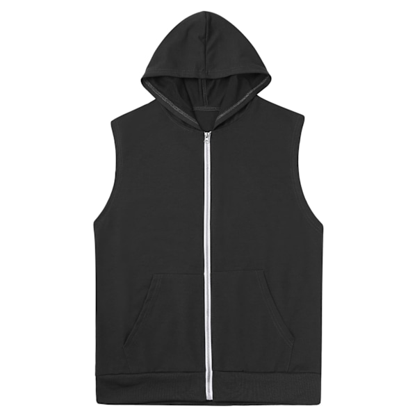 Ärmlösa träningshuvtröjor för herr Linne med dragkedja med huvjacka med känguruficka-muskel-tröja black XXXL