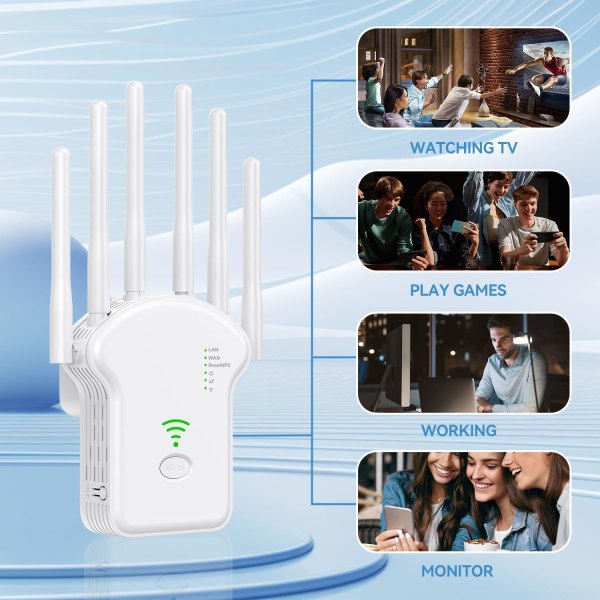 2024 WiFi Extender Signal Booster för hemmet, 6X snabbare längsta räckvidd upp till 12000sq.ft, Internet Repeater med Ethernet-port, WiFi-förstärkare Black US plug