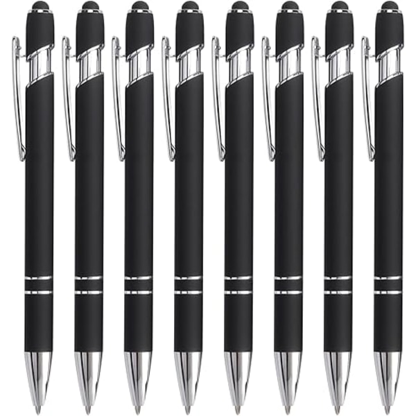 Bribobo 8-pak Sort Kuglepen 2-i-1 Stylus - Udtrækkelig Metalpen med Stylus-spids til Berøringsskærme, 1,0 mm Sort Blæk