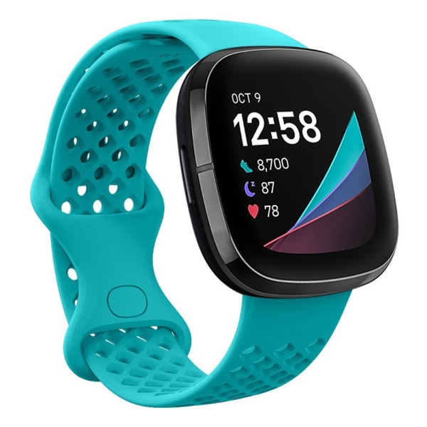 Sports silikonrem med TPU Hollow Design för Fitbit Versa 3 och Sense Smartwatches teal L large size