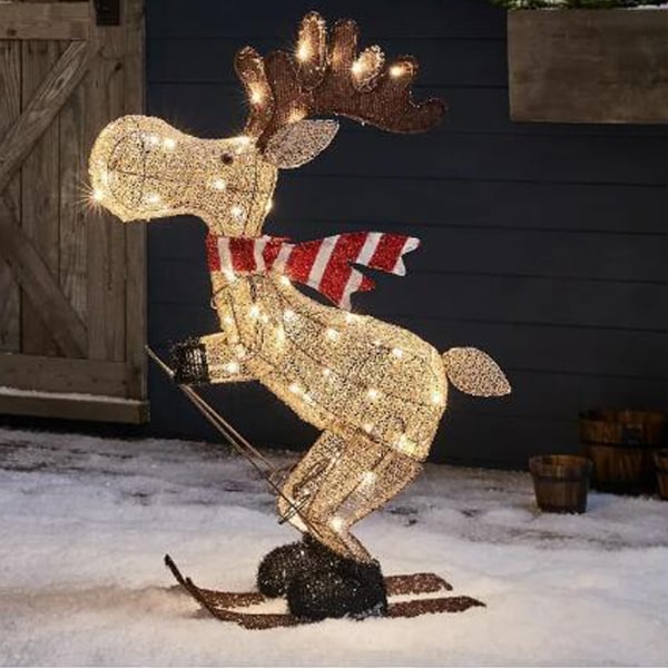 Utomhus julfigur LED Skidåkning Älg Trädgårdsdekoration Prydnad 30cm