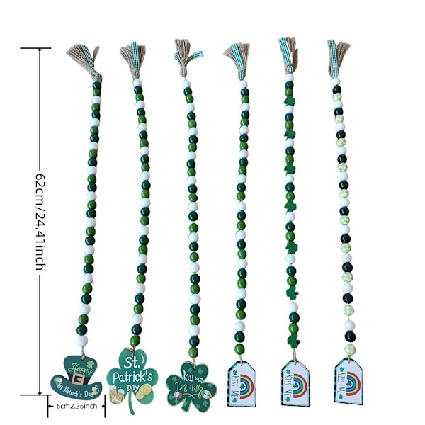 Irish Beaded Garland - St. Patrick's Day Spring Tree Decor - Lucky Wood Bead Ornaments - Festligt festhänge 7