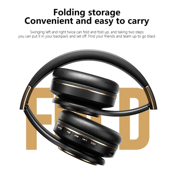 Trådlöst Bluetooth headset Stereo On Ear-hörlurar med intelligent brusreducering 60 timmars arbetstid Subwooferfällbar A