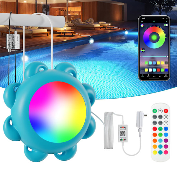 LED-poollampor med APP och fjärrkontroll, 10W RGB dimbara smarta undervattenslampor med timer, IP68 vattentät musiksynkronisering 12V färgförändrande poollampor EU Plug