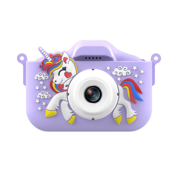 Digital videokamera för barn med tecknat cover | Perfekt jul-/födelsedagspresent för 3-8-åriga pojkar Unicorn Purple 32G