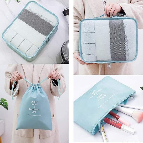 Supererbjudande till lågt pris! 8-pack Organizer Set för Resväskor, Förvaringsväskor, Packningskuber, Resepåsar, Presenter - Glad Blue
