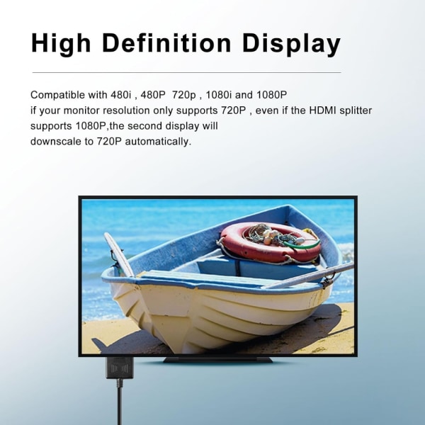 HDMI Splitter - 1 in 2 Out Adapter Kabel, 1080P Dual HDMI Hona till Hane Converter för TV, LCD - Stöder simultan video- och ljudöverföring