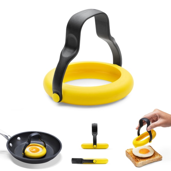 1 STK Silikon Egg Ring | Stekt eggeform | Eggering 3-i-1 vipper, løfter, serverer | 360° Egg Flipper | Enkel å lage eggering til frokost