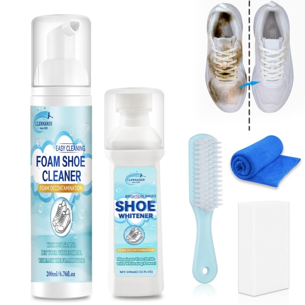 Skorengöringskit, 6,76 oz White Sneaker Cleaner, Borste och handduk avtagbar, för läder, stickade plagg, stövlar, canvas, mocka, PU 100ml