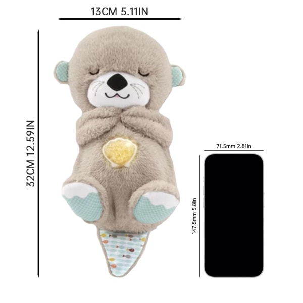 Bärbar gosig plysch Otter Baby Sound Toy - Presenter till nyfödda med musik, ljus och lugnande funktioner Dark Gray