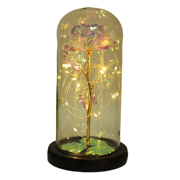 Äitienpäivä ForeverFlowers lyhty, kestävät kukat, hääpäivä, lahja, vaimo, tyttöystävä, ystävänpäivä, syntymäpäivä, kristalli revontulia lyhty color Glass cover and pink box