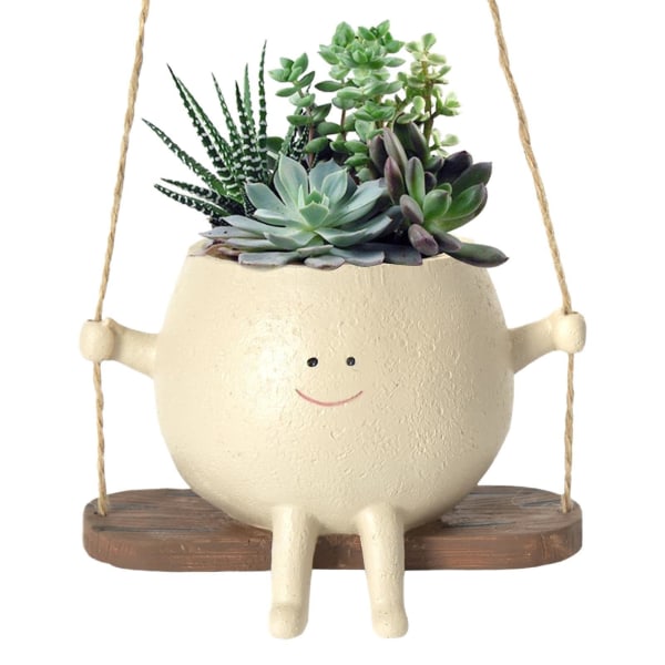 Gulligt leende ansikte Tecknad Swing Blomkruka - Perfekt för inomhus- och utomhusväxter, väderbeständig och hållbar - Lägg till personlighet till din terrass!