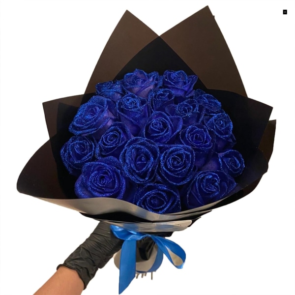 Mors dag glitter rose buket kunstig rose buket glitter falsk rose buket til mor, par, fødselsdag, jubilæum, kærlighedsgave (20 roser) blue