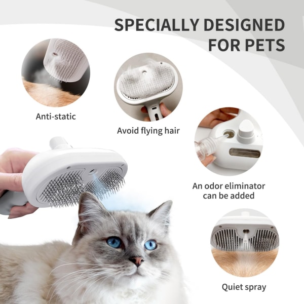 Spray Cat Brush fjerner statisk Flying Pet Grooming Brush fjerner floker og løst hår fra lang- og korthårede hunder og katter