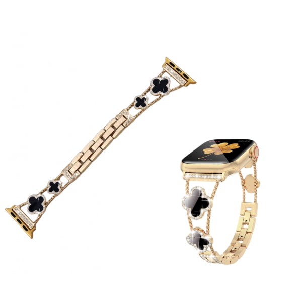 Bländande Apple Watch band för kvinnor: Byte av glittrande diamantarmband, Lucky Clover-design, passar serie 1-9 & SE. Uppgradera din stil nu! gold+red 38/40/41MM