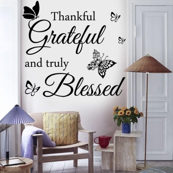 Inspirerande vinylväggdekal: troget citat för hem, kök, kontor - tacksamma, tacksamma, verkligt välsignade väggdekaler