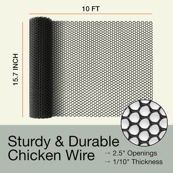 Svart plastnettinggjerde - Flott for fjærfe, hunder, kaniner, slangebarrierer og hagearbeid - Slitesterk plastnetting 0.4x3m green