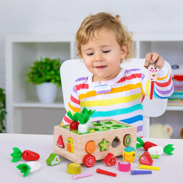 Montessori Trä Sensory Farm Rädisa-leksak - Pedagogisk toddler - Formsortering - Födelsedags- och julklappar - Finmotorik