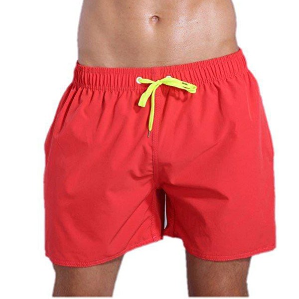 Herreshorts i linned stribet elastisk talje snøre 7 tommer strandshorts med indersøm med lommer red XXL