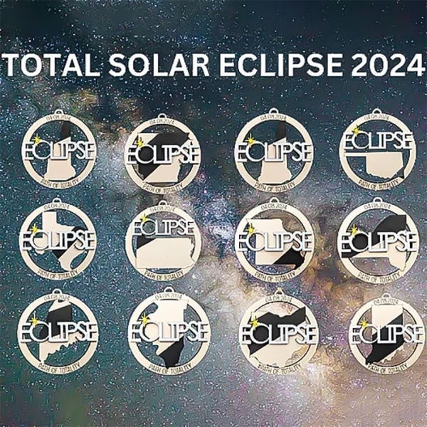 2024 Solar Eclipse träprydnad - unikt minne för Eclipse-entusiaster | Perfekt festtillbehör och souvenirpresent Indiana