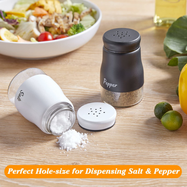 Salt- og pepperristesett, 5 unser salt- og pepperdispenser i rustfritt stål med glassbunn, salt- og pepperrister for dekorasjon av hjemmekjøkken Black and White