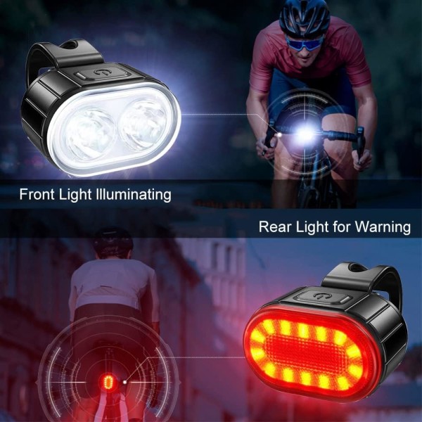 Genopladeligt cykellygtesæt Super Bright - USB Genopladeligt 350 Lumen Super Bright Vandtæt cykellys LED-baglygte foran og bagpå a3