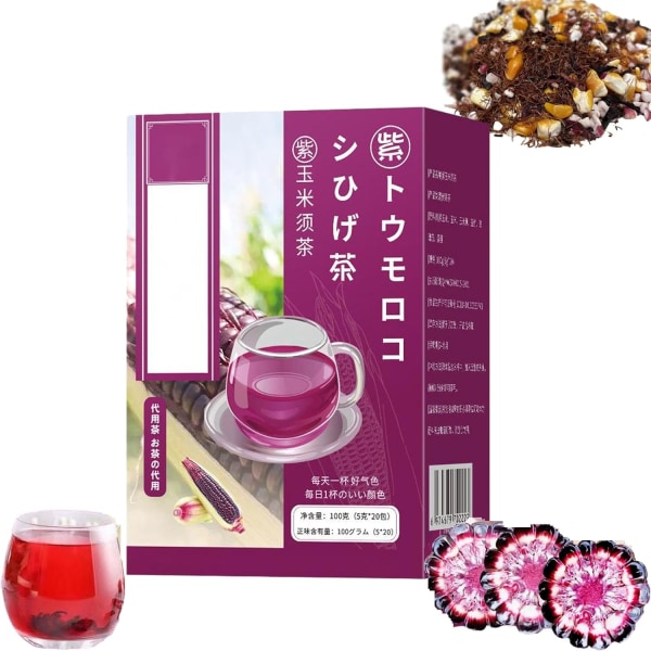 Purple Corn Husk Tea, Purple Corn Silk Tea, 100 % ekologiskt Purple Corn Husk Tea, Japan Anthocyanins Purple Corn Stigma Tea for Men and Women 2BOX