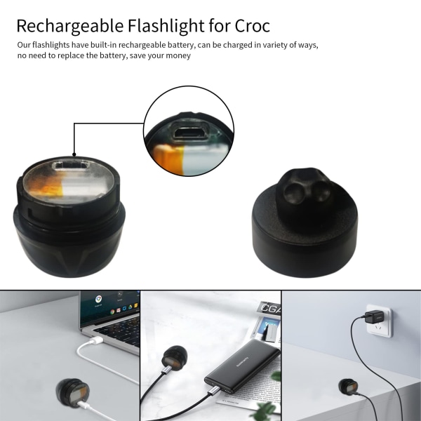 Genopladelig Alligator Hovedlampe, 2 Pakke Alligator LED Lys, Vandtæt Håndfri Lommelygte til Børn Voksne, Nyhed Sko Lys A2PCS
