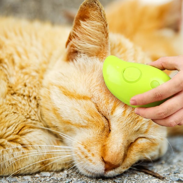 Ansa och skäm bort din katt med 2024 ny 4 i 1 ångande kattborste - självrengörande, massage och hårborttagning - Silikonångborste för husdjur yellow
