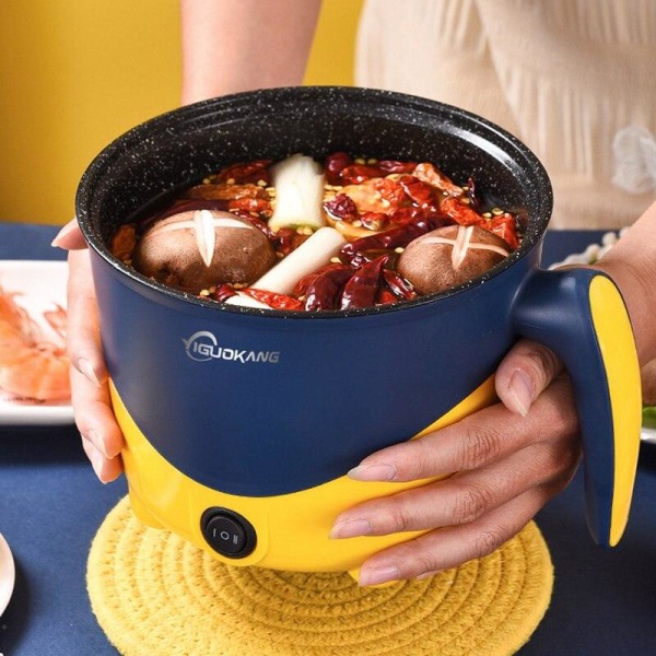 Elektrisk matlagningsmaskin för hushåll 1-2 personer Hot Pot Enkel-/dubbellager Mini non-stick Pan Multifunktion elektrisk riskokare blue Double